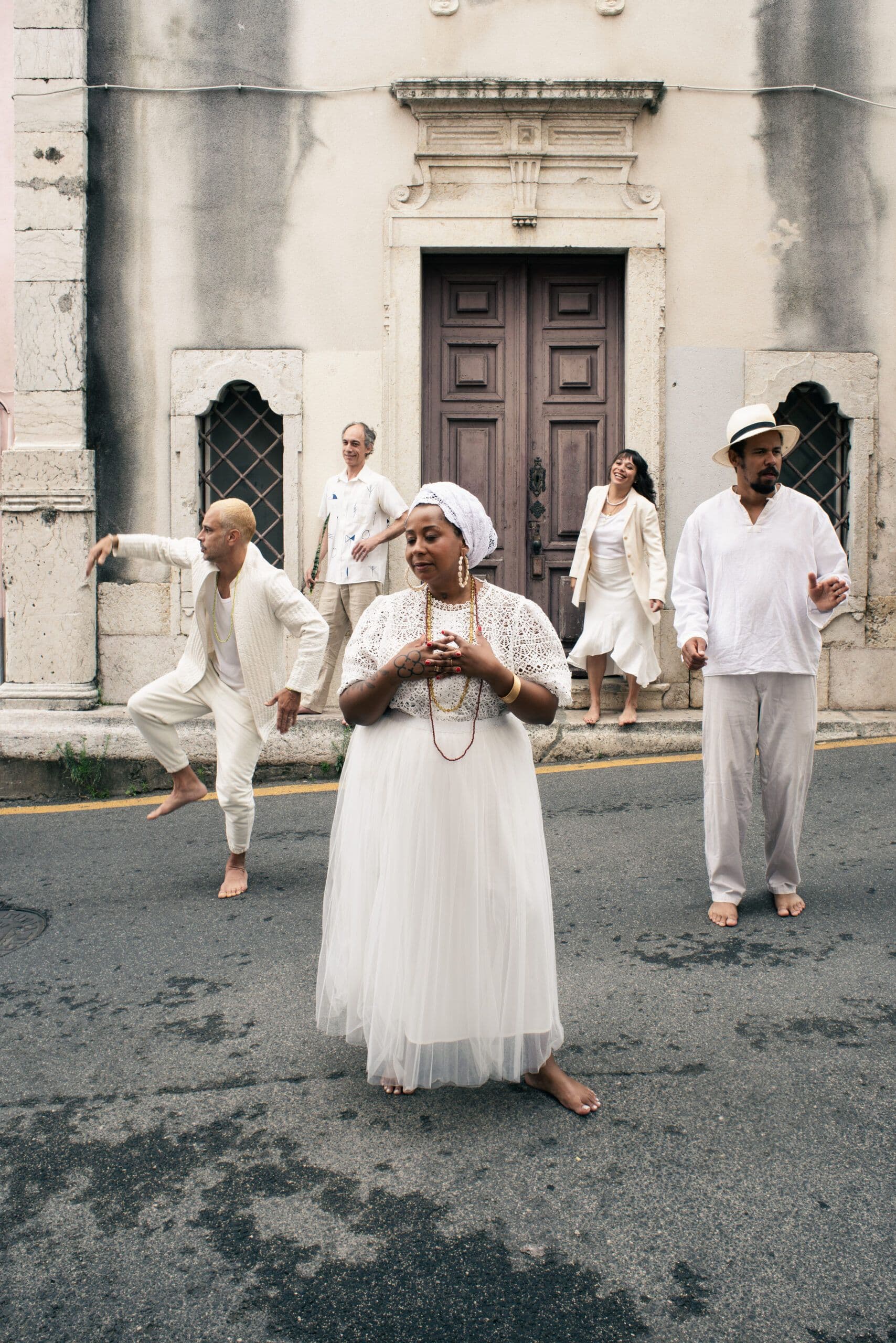 Members of the Brazilian collective Roda de Santo photographed together outdoors.