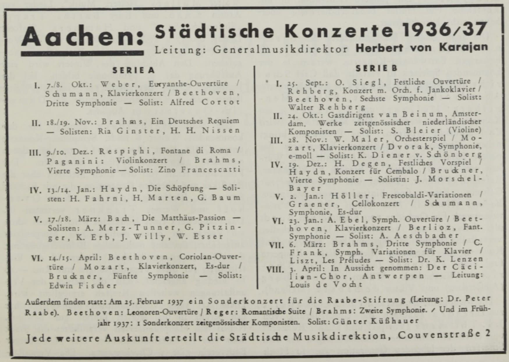 Portrait of conductor Herbert von Karajan from an Aachen city-theatre notice of 1936-37, the Nazi-era period this lecture examines.