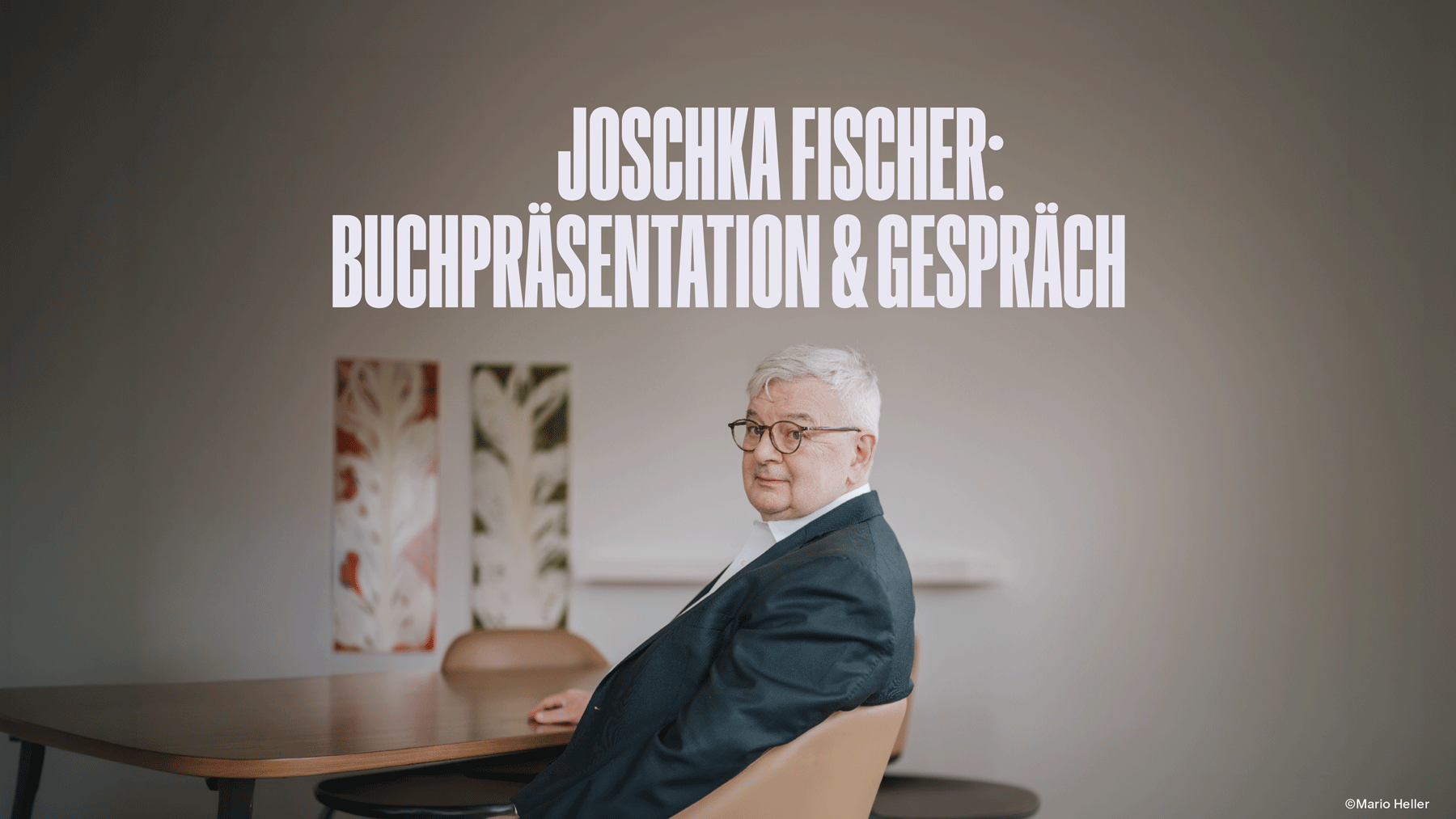 Event artwork for Joschka Fischer's book presentation at Bergson on 10 October 2026.