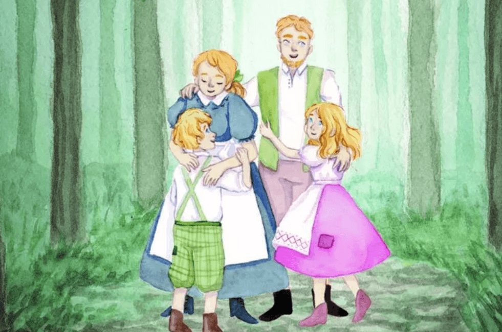 Puppet-theatre scene from a family opera staging of Hansel and Gretel