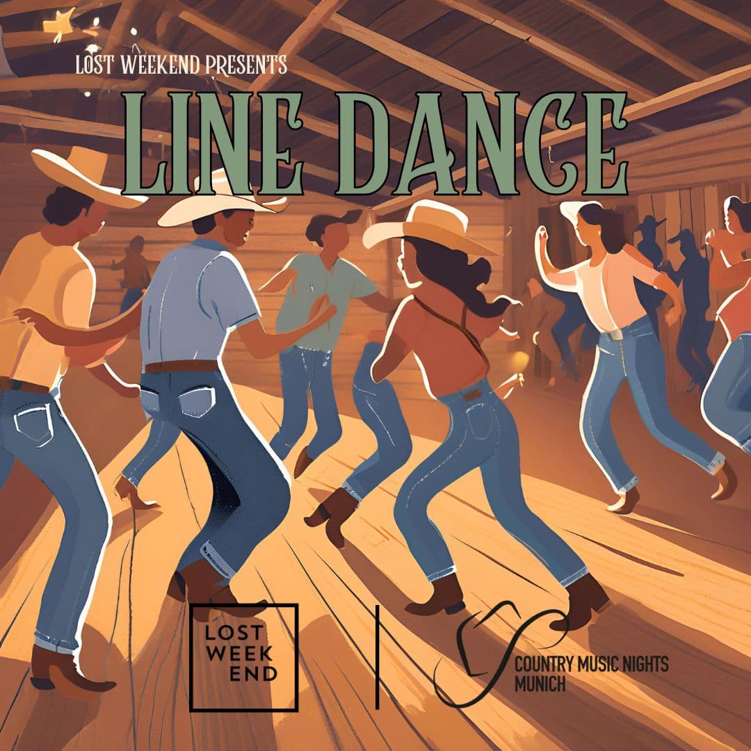 People line dancing at a country-themed night.