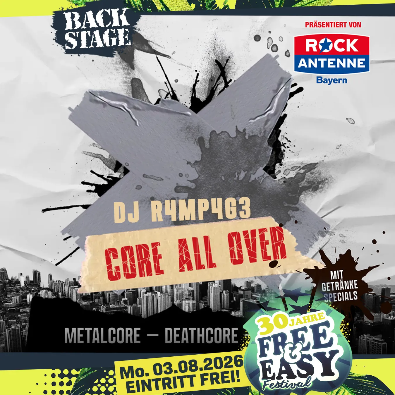 CORE ALL OVER mit DJ R4MP4G3 | Free&Easy 2026 event poster