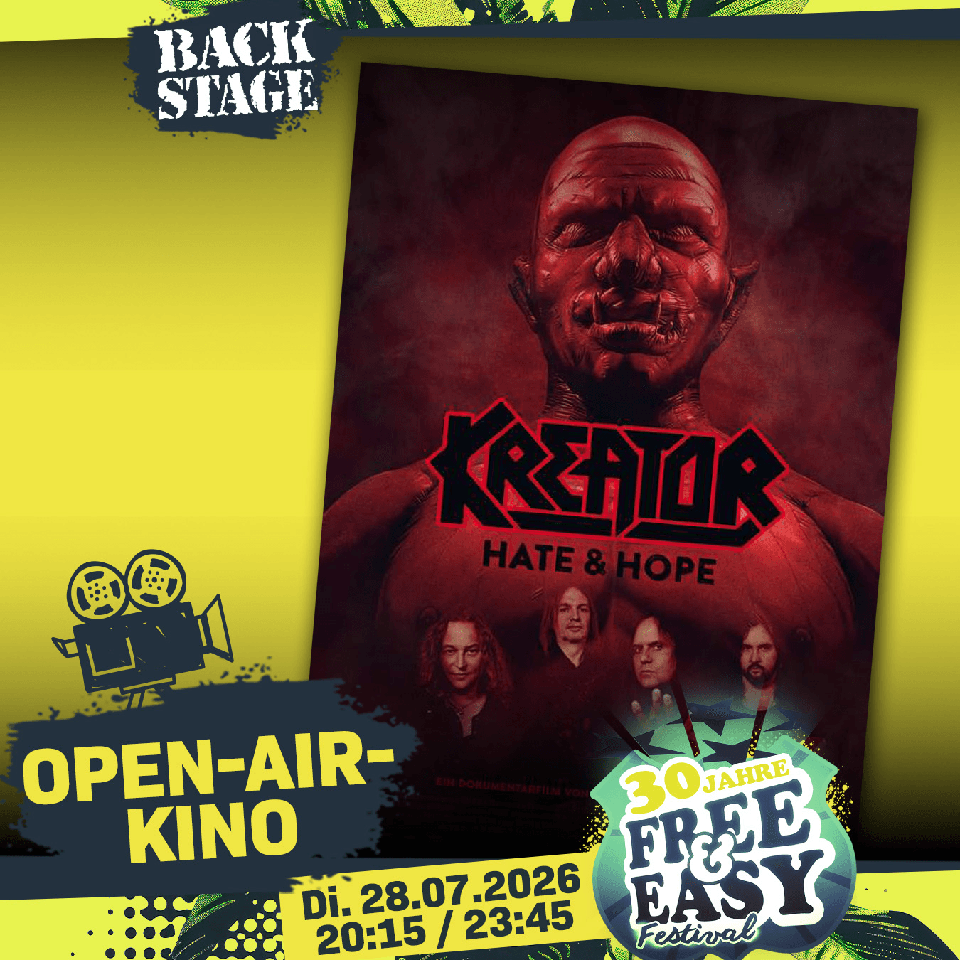 Free & easy Open Air Kino: KREATOR - HATE & HOPE | Vorstellung 02 event poster