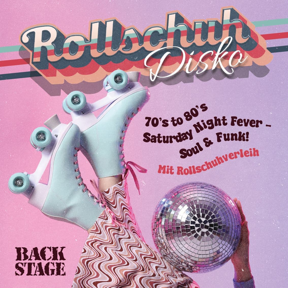 Promotional artwork for the Backstage roller disco.