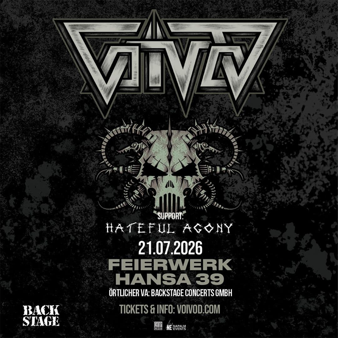 Poster for VOIVOD Europa Tour 2026 at Feierwerk Hansa 39.