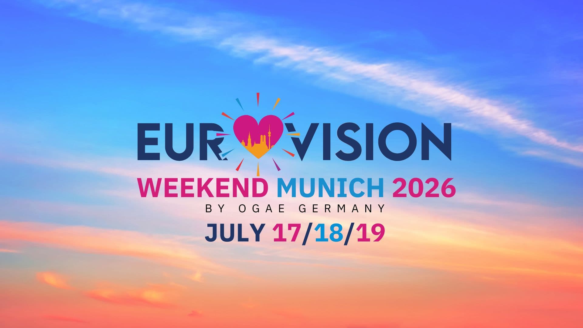 Eurovision Weekend event graphic against a sunset-coloured sky