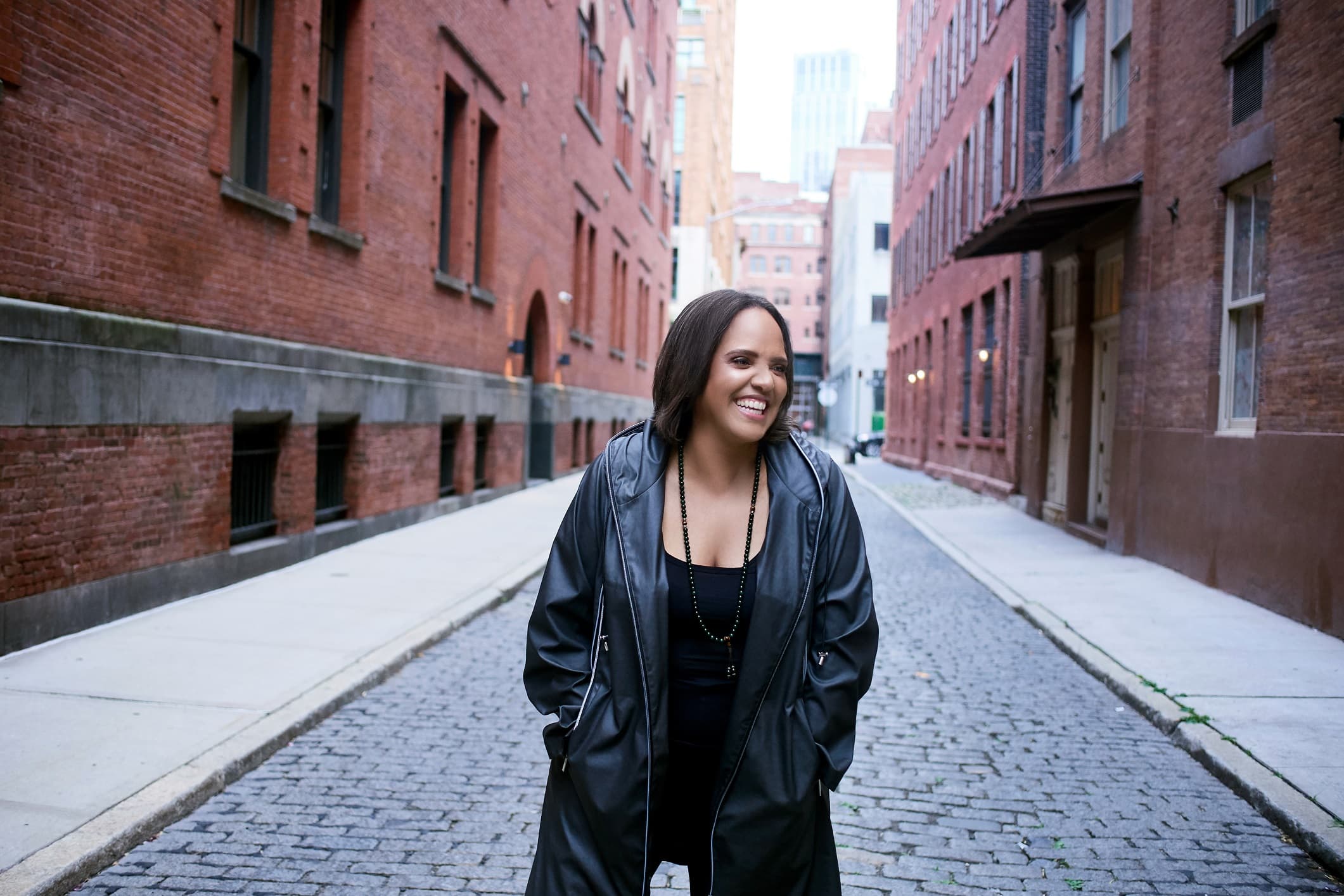 Jazz drummer Terri Lyne Carrington seated, portrait
