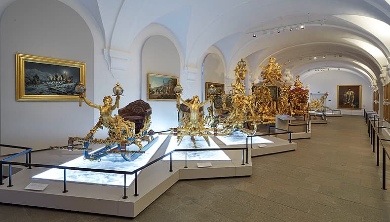 Royal ceremonial carriages displayed in the Marstallmuseum