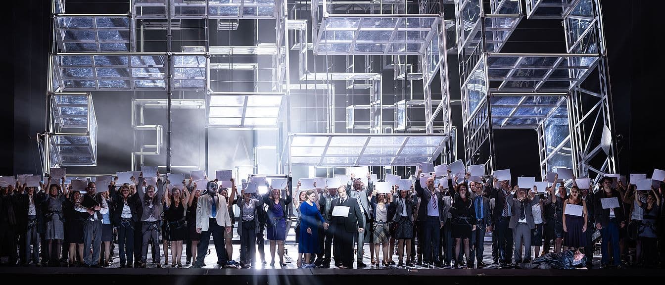 Futuristic Fidelio stage set built from Plexiglas and metal.